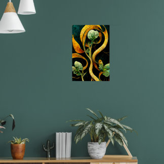 Poster Botanical Orchid Greens & Golds
