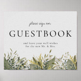 Poster Botanical Watercolor Greenery Guestbook Sign