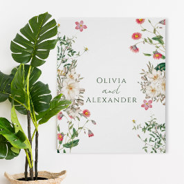 Pôster Botanical Wedding Poster with Soft Floral Frame