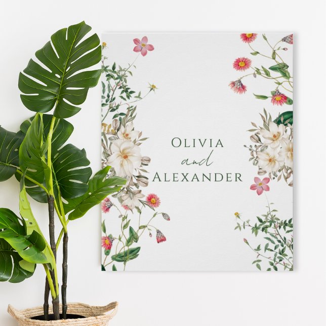 Pôster Botanical Wedding Poster with Soft Floral Frame (Criador carregado)