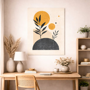 Poster Botânico Abstrato Sol Geométrico Mínimo Amarelo
