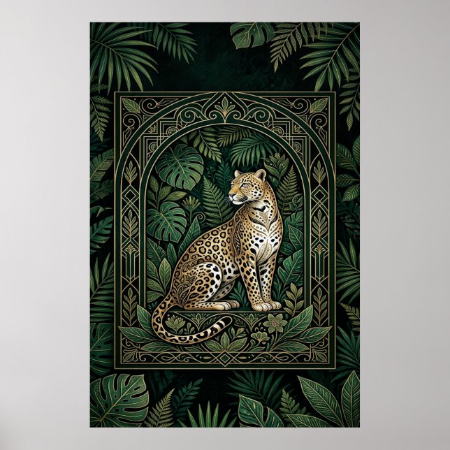 Poster Botânico Boho Leopardo | Arte de Linha Dour (Frente)