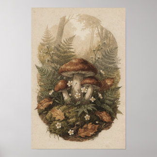 Poster Botânico de Floresta de Cogumelos Florestai