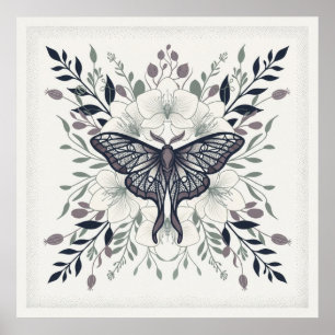 Poster Botânico Floral de Mariposa de Cauda Longa