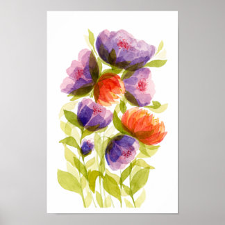 Poster Botânicos de Aquarela Coral Roxo