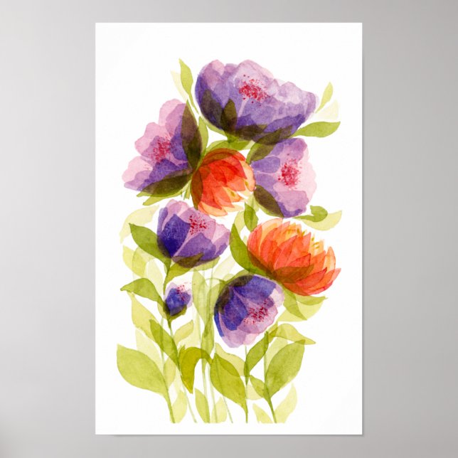 Poster Botânicos de Aquarela Coral Roxo (Frente)