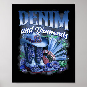 Poster Botas Country Western Cowgirl Denim E Diamantes P