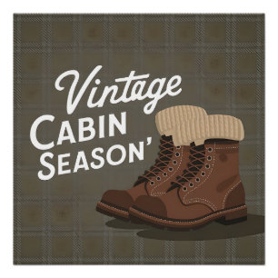 Pôster Botas da Temporada da Cabana Vintage Plaid Arte Re