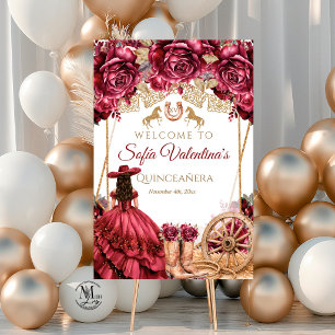 Poster Botas de Cowboy Burgundy Gold Charra Quinceanera