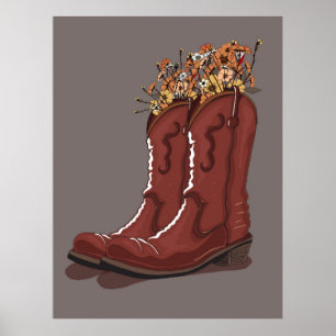 Poster Botas de Cowboy Com Flores Silvestres