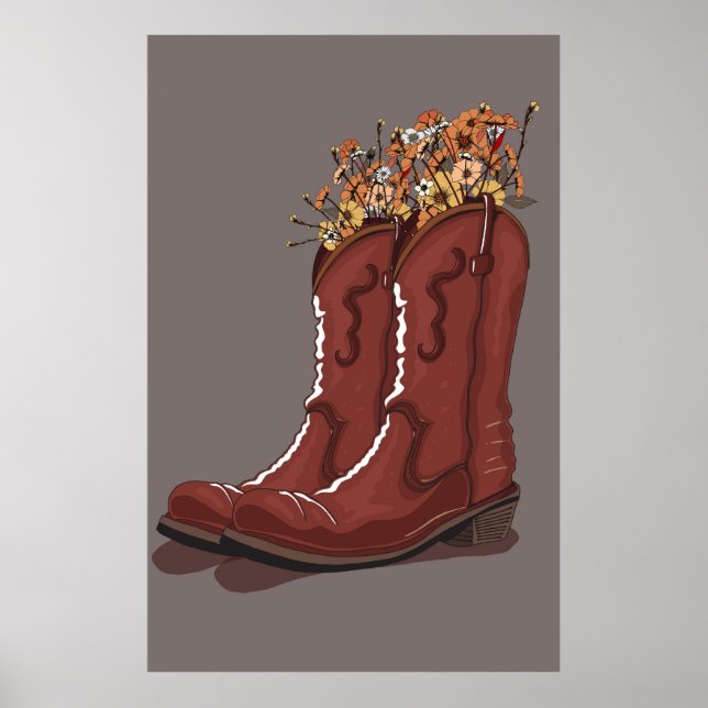 Poster Botas de Cowboy Com Flores Silvestres (Frente)