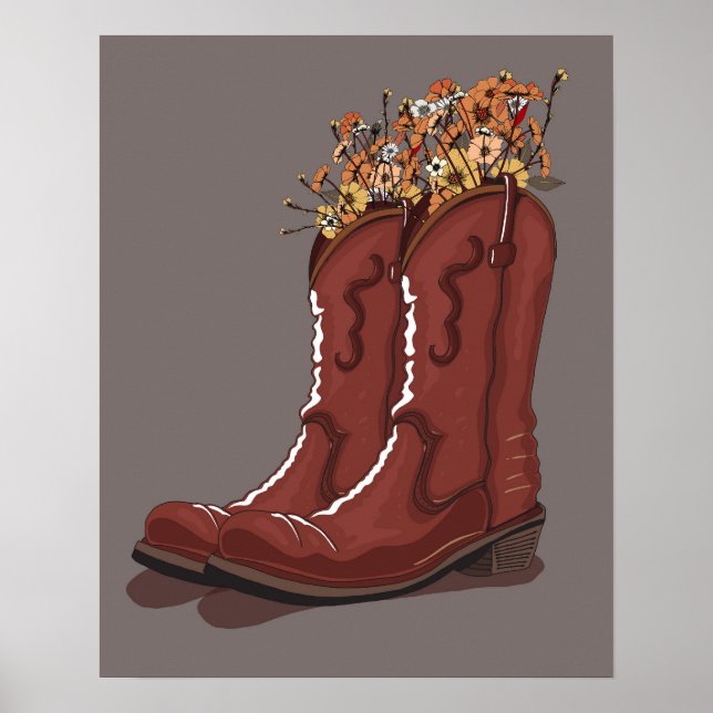 Poster Botas de Cowboy Com Flores Silvestres (Frente)