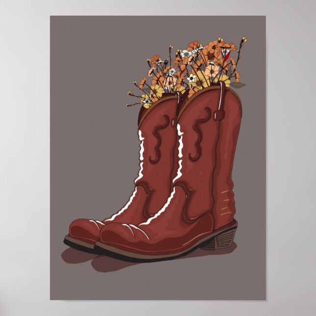 Poster Botas de Cowboy Com Flores Silvestres (Frente)