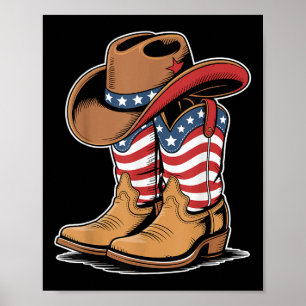Poster Botas de Cowboy da Bandeira Americana Patriota Oci