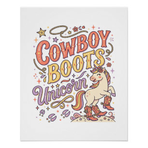 Pôster Botas de Cowboy Unicórnio Caprichoso Zazzle Desi