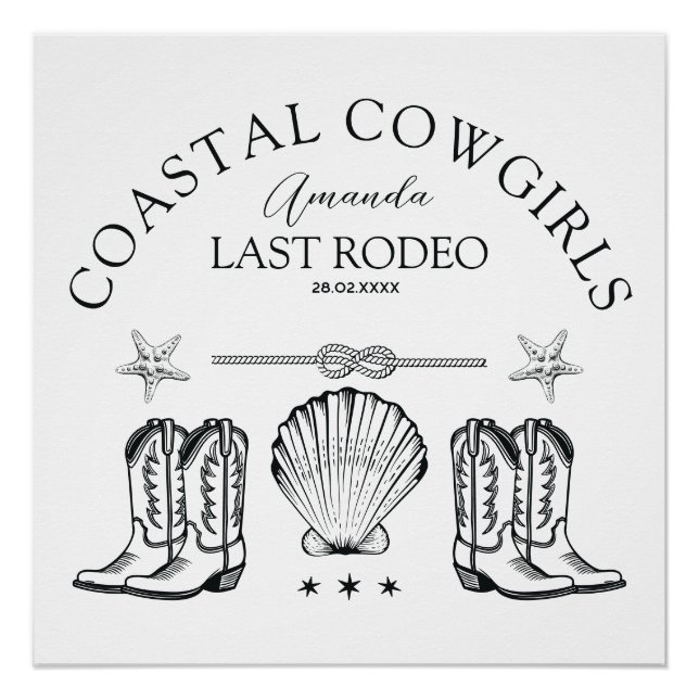 Pôster Botas de Cowgirl Costeira Festa de Solteira Wester (Frente)