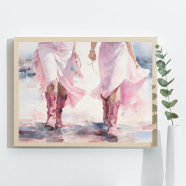 Poster Botas de Cowgirls Modernas Aquarela Caminhando na