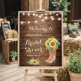 Poster Botas de Menina Girassóis Rústicos Luzes Chá de No