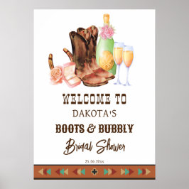 Poster Botas e espumante bem-vinda de brunch de cowgirl o