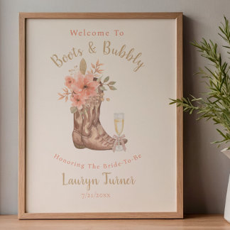 Poster Botas e Espumante Sinal de Chá de Bebê Country de 