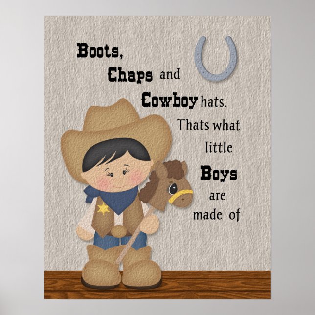 Poster Botas e Perneiras de Pequeno Cowboy Wordart (Frente)
