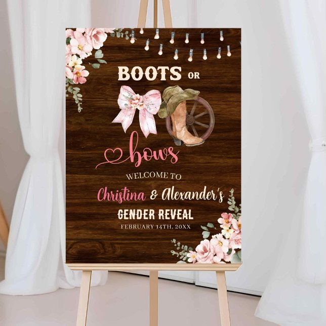 Poster Botas ou Laços Florais em Madeira Rústica Revelaçã (Criador carregado)