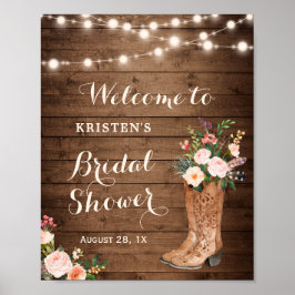 Poster Botas Rústicas de Cowgirl Luzes Florais Noivado Ch