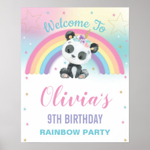 Poster Bote Panda Pandacorn Rainbow Aniversário Bem-vindo