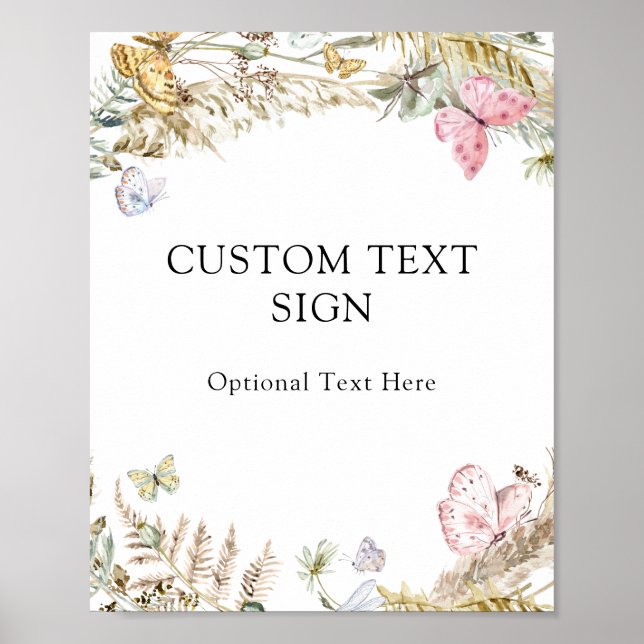 Poster Botões Boho Mosca Sinal de Texto Personalizado (Frente)