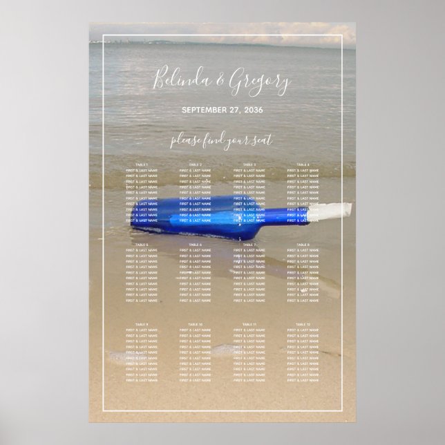 Poster Bottle On Beach Sand Wedding Seating Chart (Frente)
