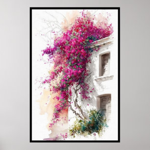 Poster Bougainvillea púrpura em Eaves Watercolor