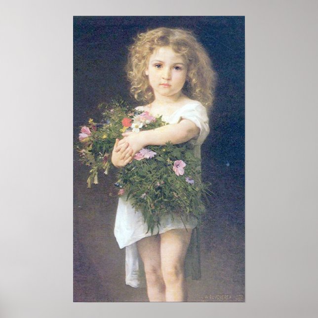 Pôster Bouguereau - Enfant Tenant des Fleurs (Frente)