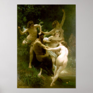 Pôster Bouguereau-Ninfas e Satyr de William-Adolfo