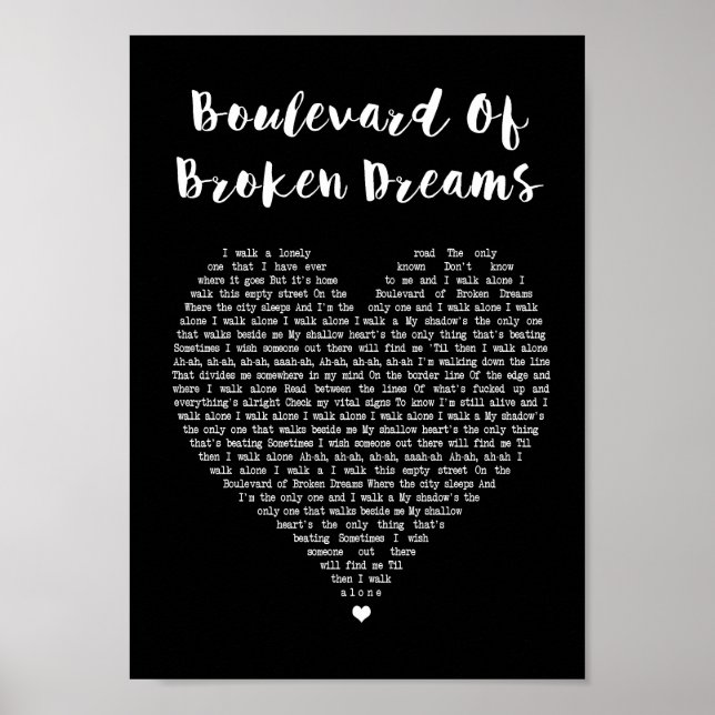 Poster Boulevard Of Broken Dreams Black Heart Song Lyric (Frente)