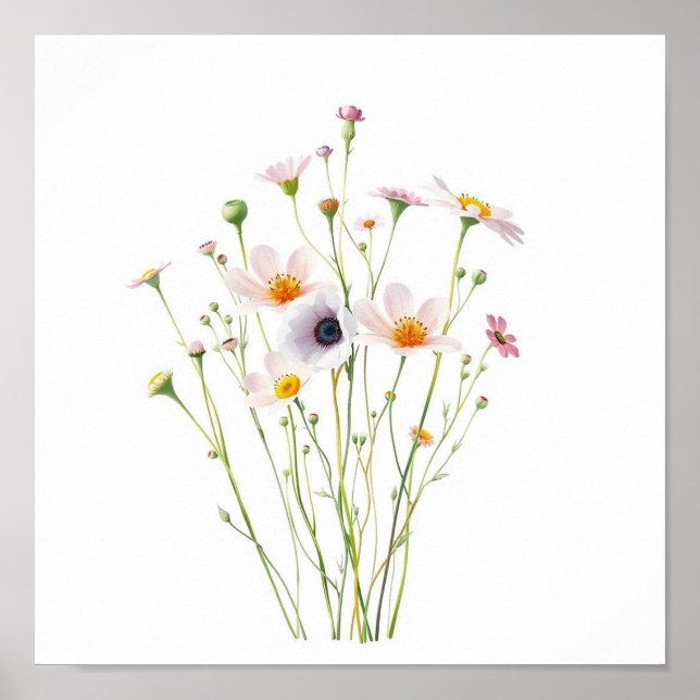 Poster Bouquet de aquarela de flores silvestres (Frente)