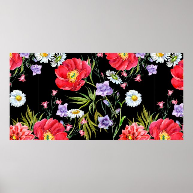 Poster Bouquet flowers, watercolor, seamless pattern (Frente)