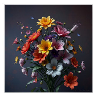 Pôster bouquet of colorful flowers