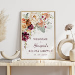 Poster Bourgundy Burnt Orange Chá de panela Bem-vindo<br><div class="desc">Este belo sinal de boas-vindas botânico floral é o toque perfeito para o seu evento temático de jardim. Personalize o convite com seus detalhes e se quiser reorganizar o estilo e posicionamento do texto,  pressione o botão "Clique para personalizar mais".</div>