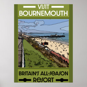 Poster Bournemouth Vintage Retro Seaside