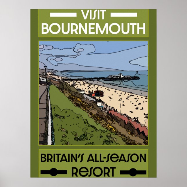Poster Bournemouth Vintage Retro Seaside (Frente)