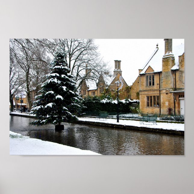 Poster Bourton sobre a Árvore de Natal Água Cotswolds (Frente)