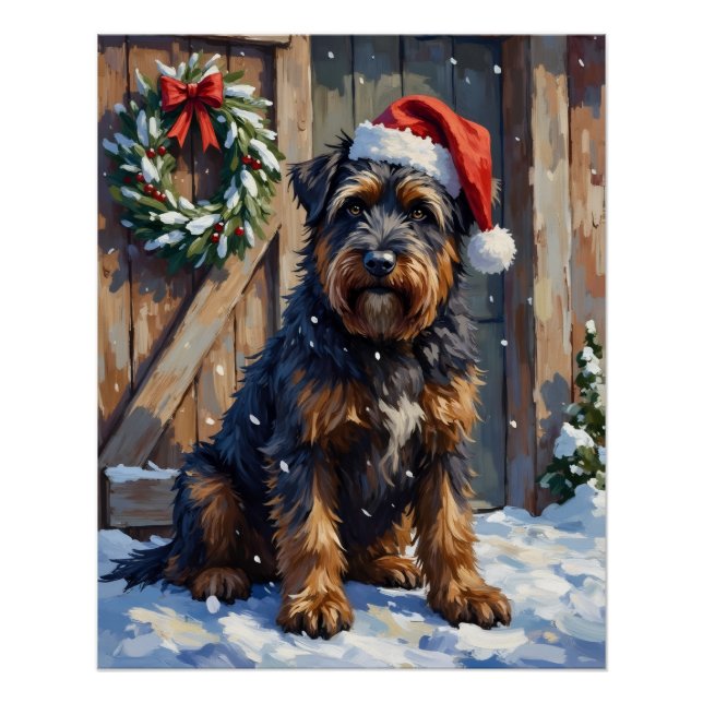 Pôster Bouvier des Flandres Snowy Farm Christmas (Frente)