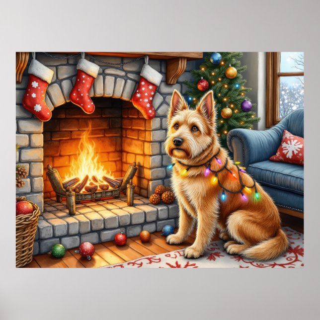 Poster Bouviers des Flandres Fireplace Christmas Lights (Frente)