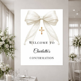 Poster Bow ivory pearls Confirmation welcome