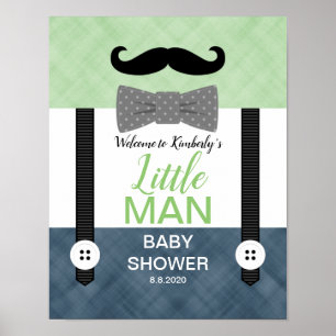 Poster Bow tie green navy blue baby shower welcome sign