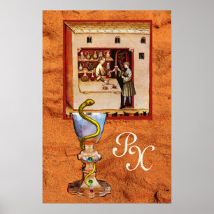 Poster BOWL DE HYGEIA MONOGRAM Medicine, Antiquado