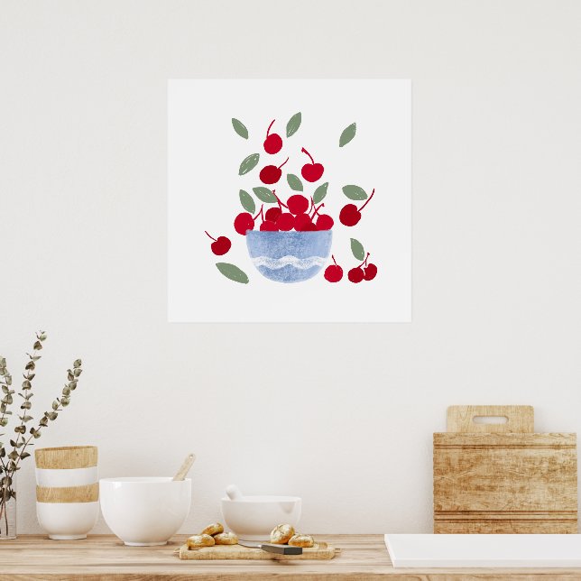 Poster Bowl of Cherries Watercolor  (Cozinha)