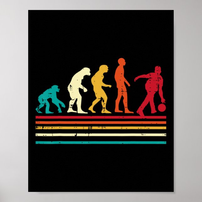 Poster Bowler Evolution Retro Bowling Team Men Women Kids (Frente)