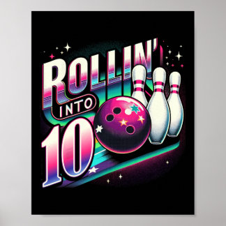 Poster Bowling Birthday Rollin Into 10 Party 10th Bday Re