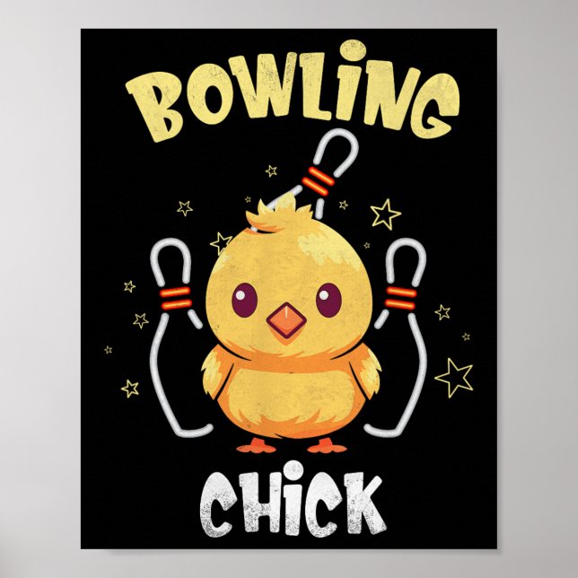 Poster Bowling Chick Funny Chicken Athlete Bowler Men Wom (Frente)